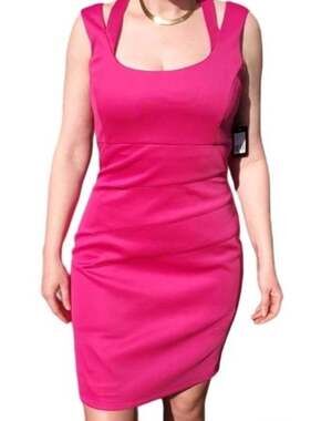 Guess Phoebe Halter Scuba Bodycon Mini Barbie Dress Hot Pink Size 4 NWT